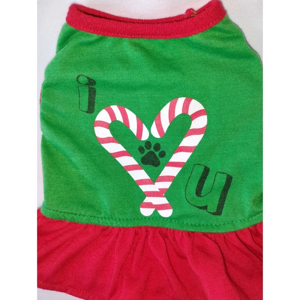 Christmas‎ Dog Dress Apparel Pet Holiday Costume Green Red I Heart U